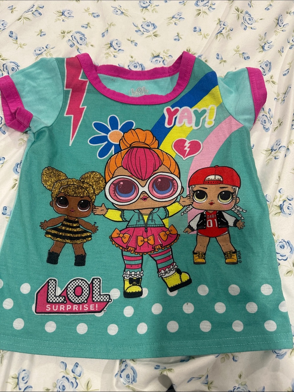 LOL Surprise! Kids Graphic Tee in Aqua with Pink Trim